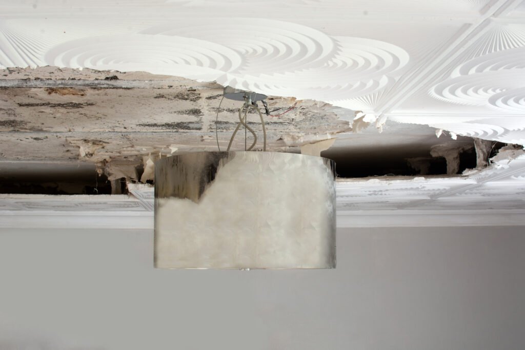 Water-damaged ceiling inside a home